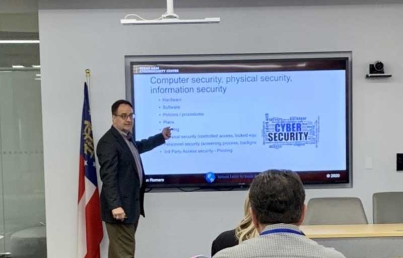 John Romero, Assistant Director for the Texas A&M Cybersecurity Center (TAMC2) and Program Director for the Texas A&M Engineering Extension Service (TEEX) Cyber Readiness Center (CRC), presents during The Weakest Link in Cybersecurity session.