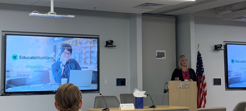 Dr. Rebecca Hartley, Director of Operations, Clemson University Center for Workforce Development & Co-PI, CA2VES, presents during a session titled Emerging Career Pathways: Multi-track Experiential Curricula for Robotics Utilizing Virtual Reality.